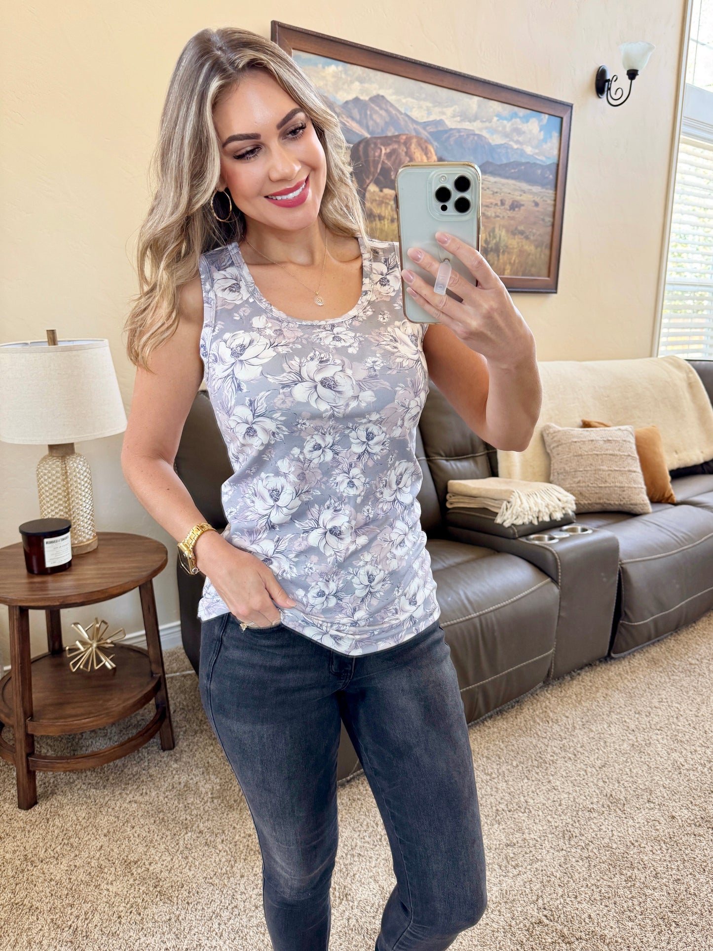 IN STOCK Ava Tank - Vintage Grey Floral