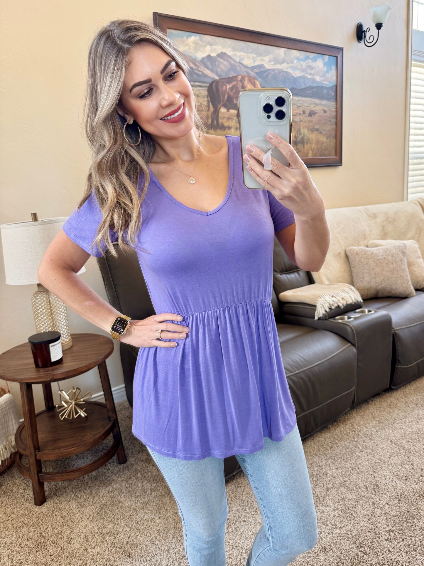 IN STOCK Sarah Ruffle Short Sleeve - Periwinkle Purple