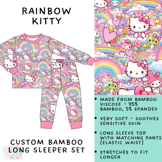 Batch #138 - Little Dreamers - Closes 6/26 - ETA mid August - Rainbow Kitty Bamboo Long Sleeper Set