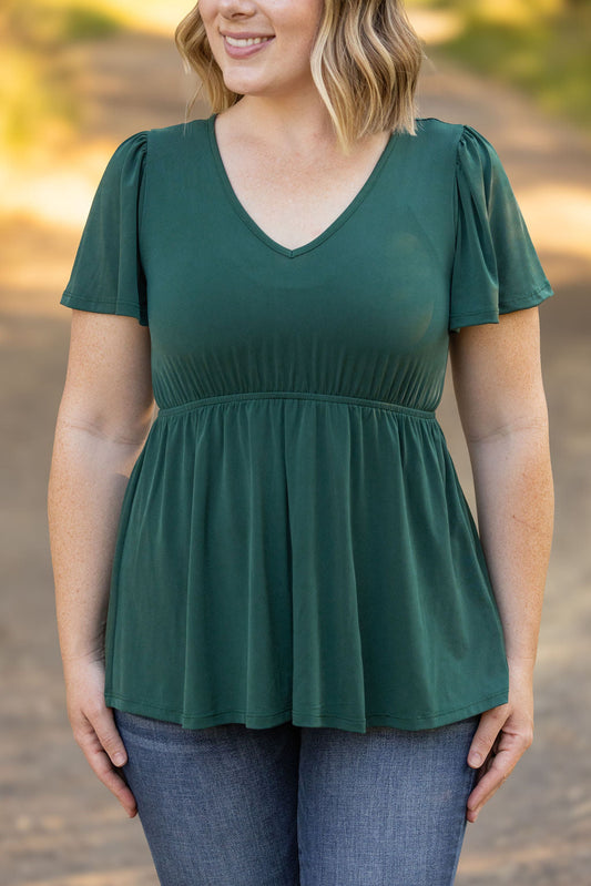 emery ruffle top hunter green womens short sleeve top