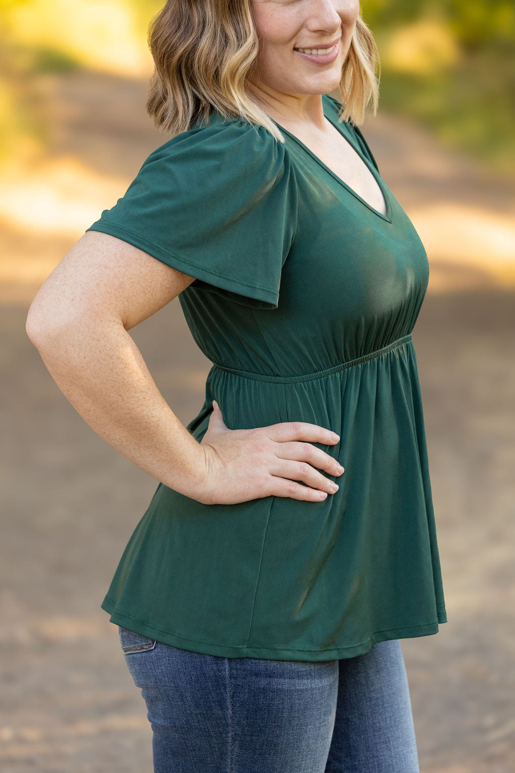 IN STOCK Emery Ruffle Top - Hunter Green