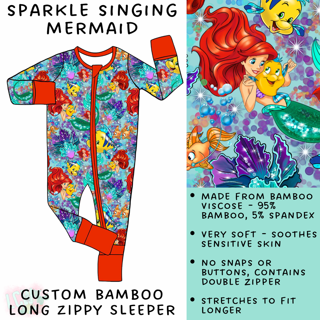 Batch #138 - Little Dreamers - Closes 6/25 - ETA mid August - Sparkle Singing Mermaid Bamboo Long Zippy Sleeper