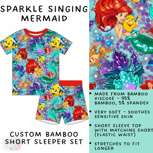Batch #138 - Little Dreamers - Closes 6/26 - ETA mid August - Sparkle Singing Mermaid Bamboo Short Sleeper Set
