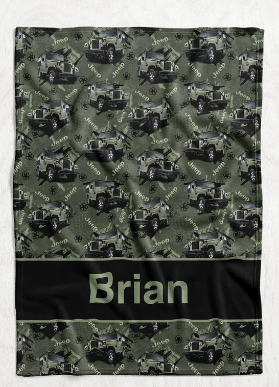 Personalized Army Green Off Road Vehicle Blanket