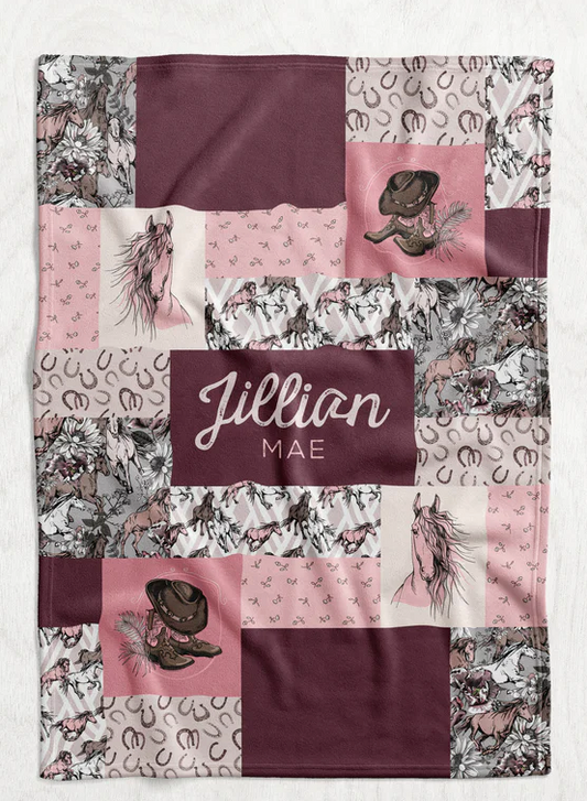 Personalized Pink Wild Horses Blanket