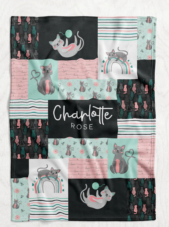 Personalized Girl's Cat Blanket