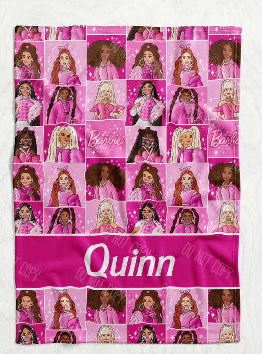 Personalized Hot Pink Barbie Doll Inspired Blanket