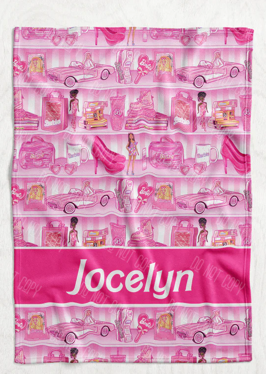 Personalized Barbie Doll & Accessory Shelf Inspired Blanket