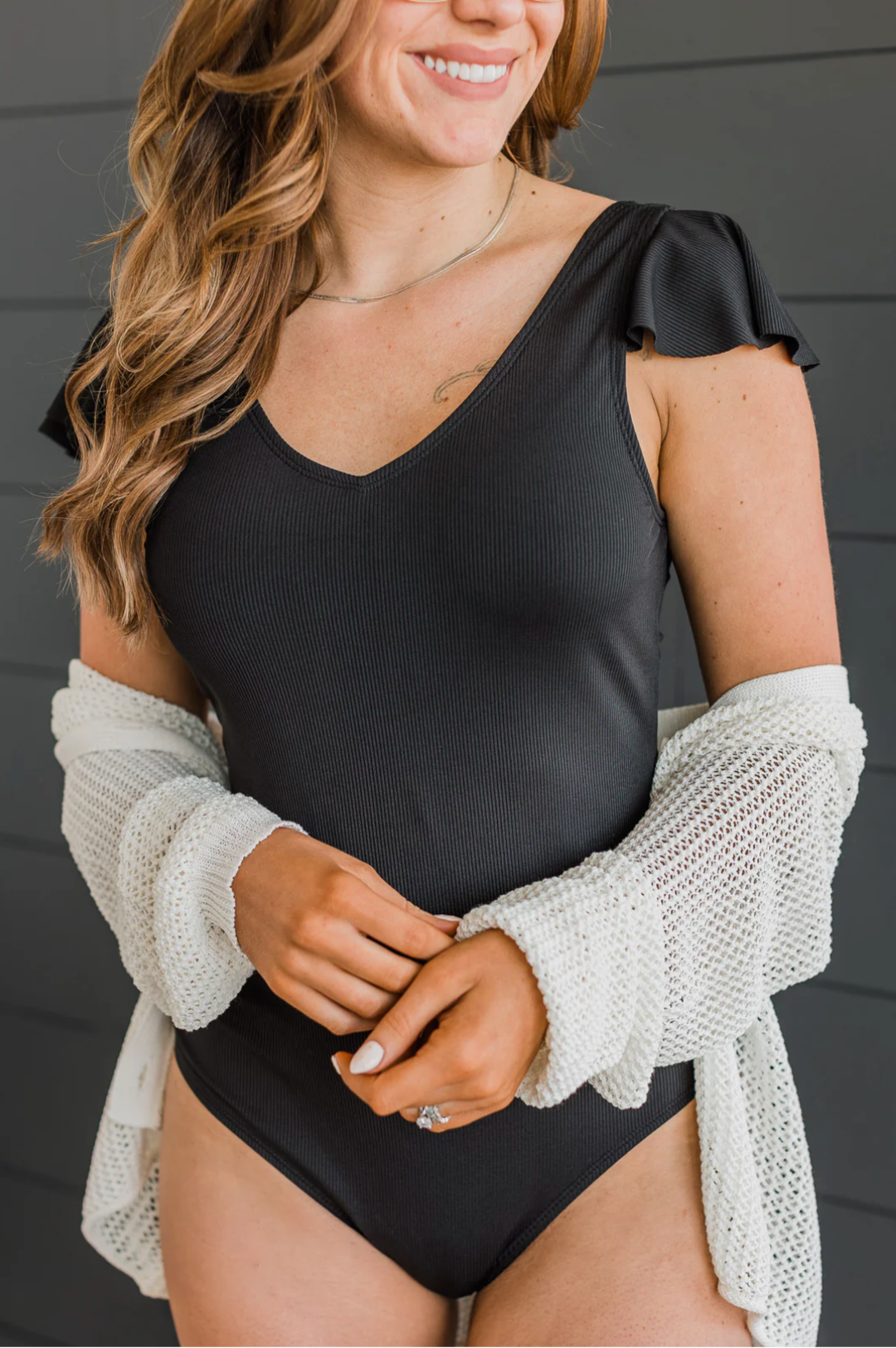 Beachside Bliss Ribbed One-Piece Swimsuit- Black