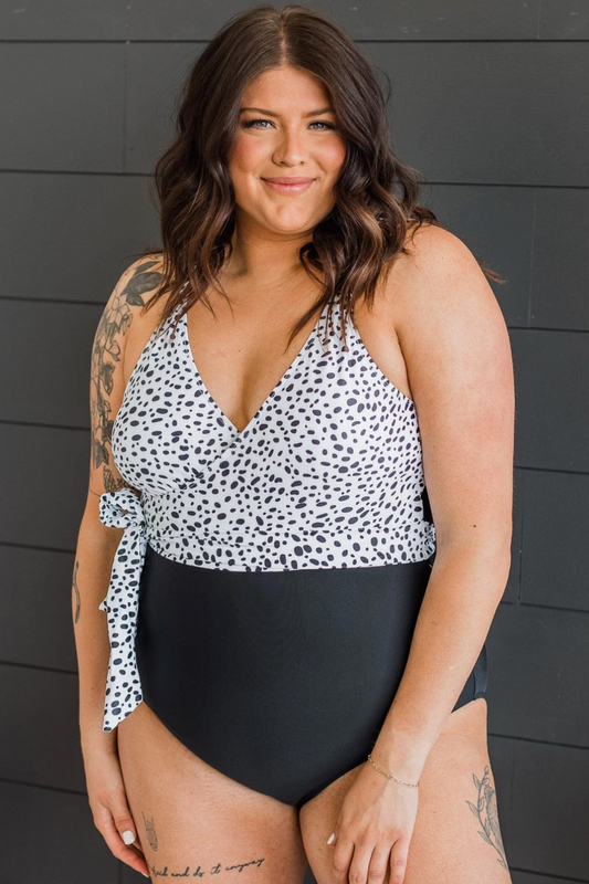 Beach Party One-Piece Swimsuit- Black & Dalmatian Print