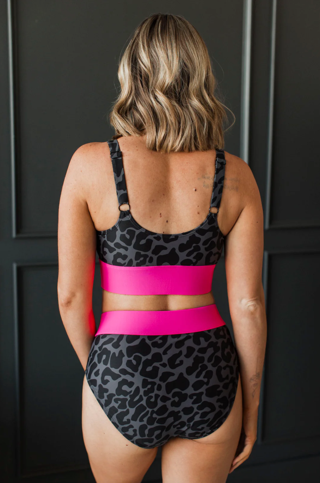Ray Of Sunshine Swim Bottoms- Charcoal Leopard & Neon Pink