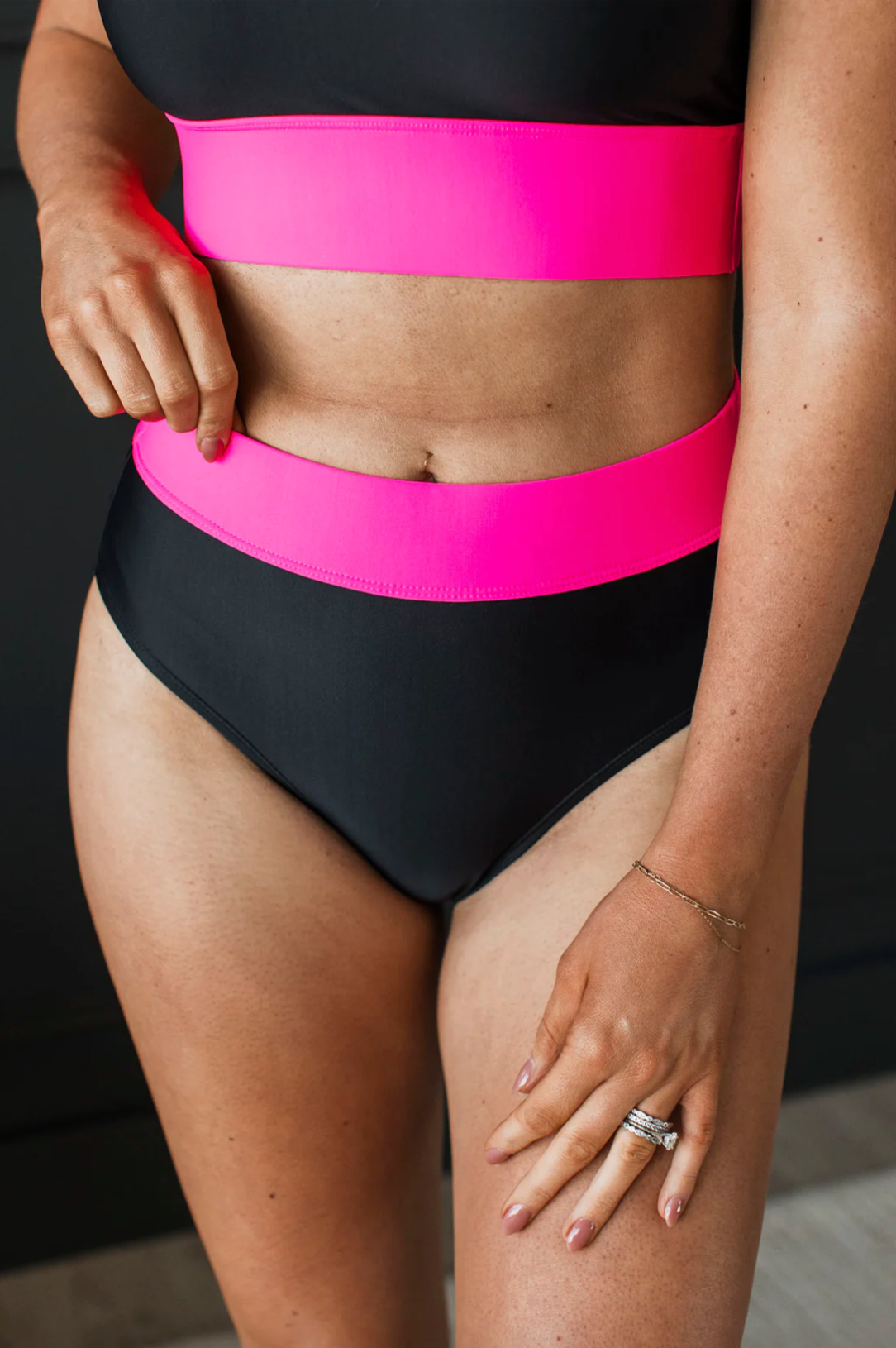 Ray Of Sunshine Swim Bottoms- Black & Neon Pink