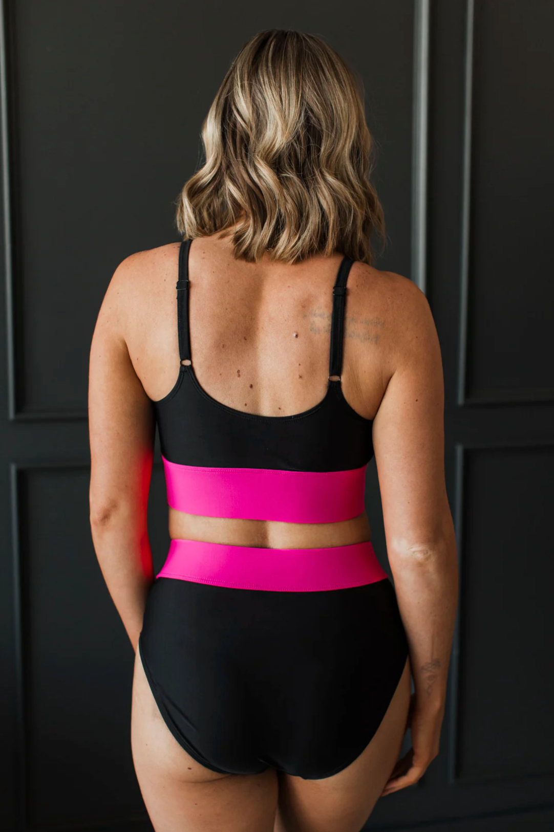 Ray Of Sunshine Swim Bottoms- Black & Neon Pink