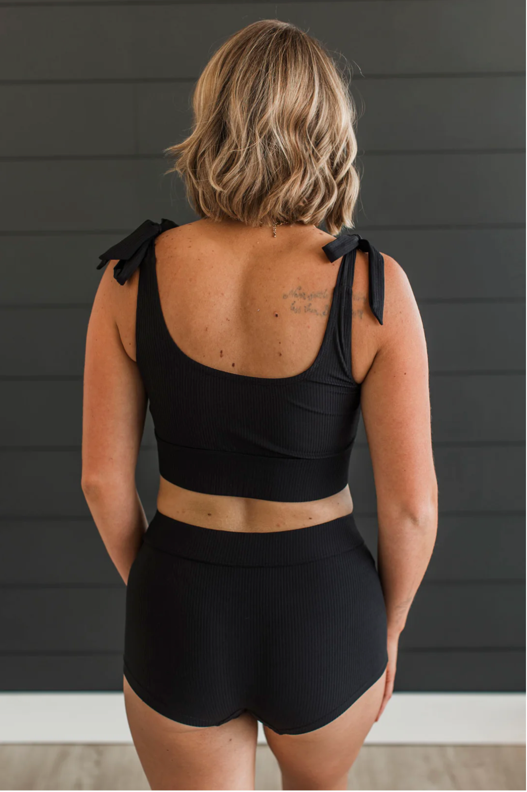 Better Than Sunshine Ribbed Swim Top- Black