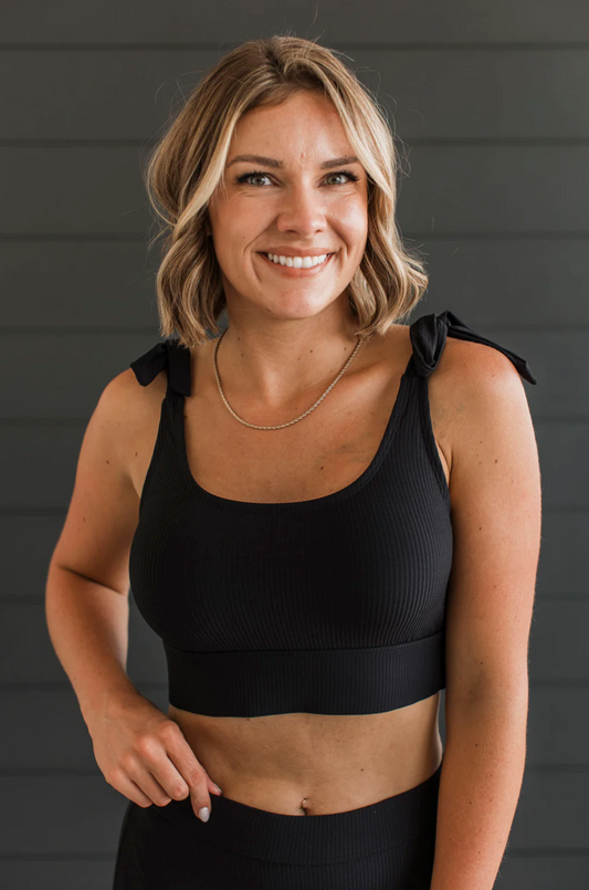 Better Than Sunshine Ribbed Swim Top- Black