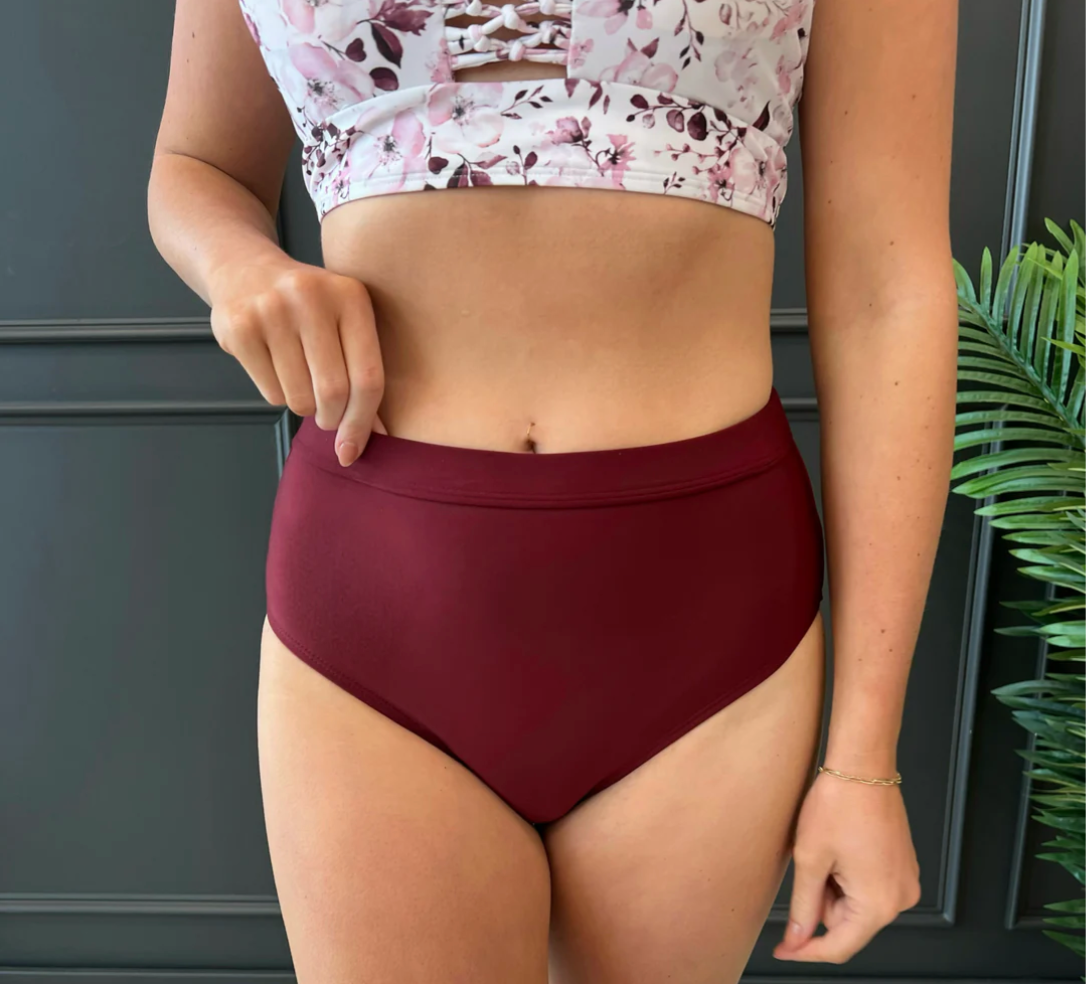 Sandy Shores High-Rise Swim Bottoms- Burgundy