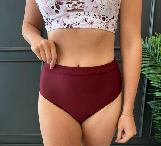 Sandy Shores High-Rise Swim Bottoms- Burgundy