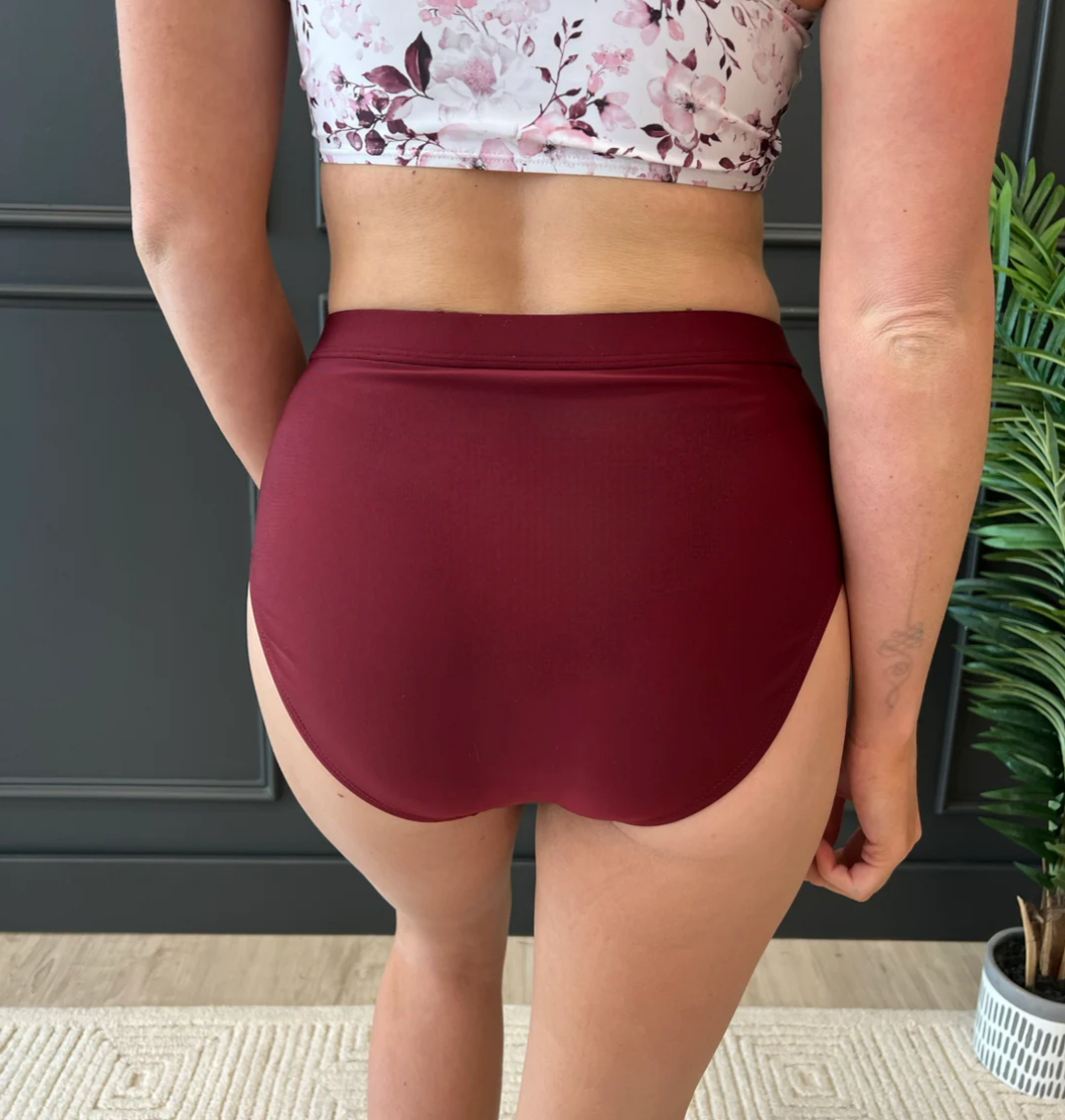 Sandy Shores High-Rise Swim Bottoms- Burgundy
