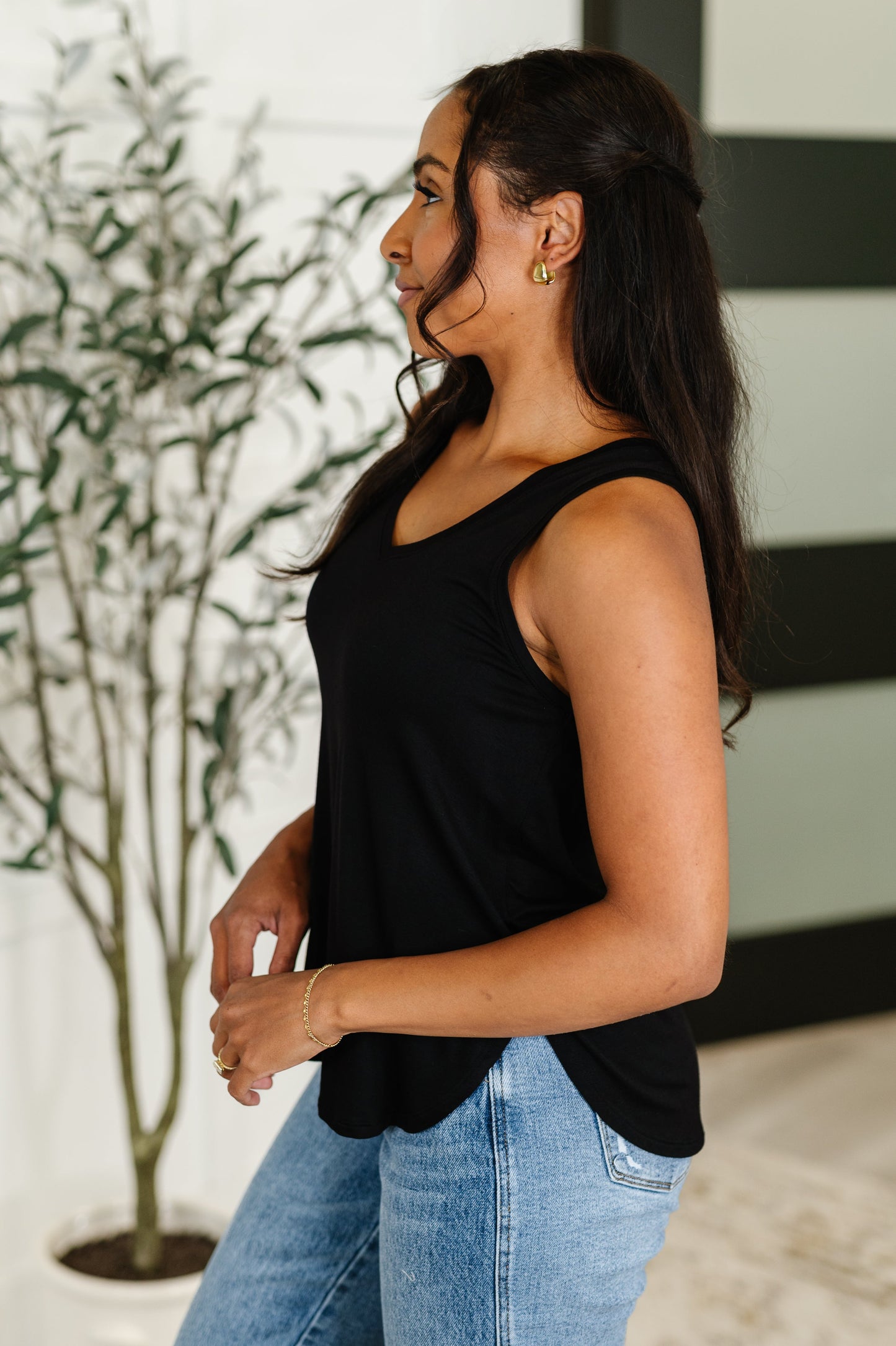 Simpler Times Basic V-Neck Tank in Black