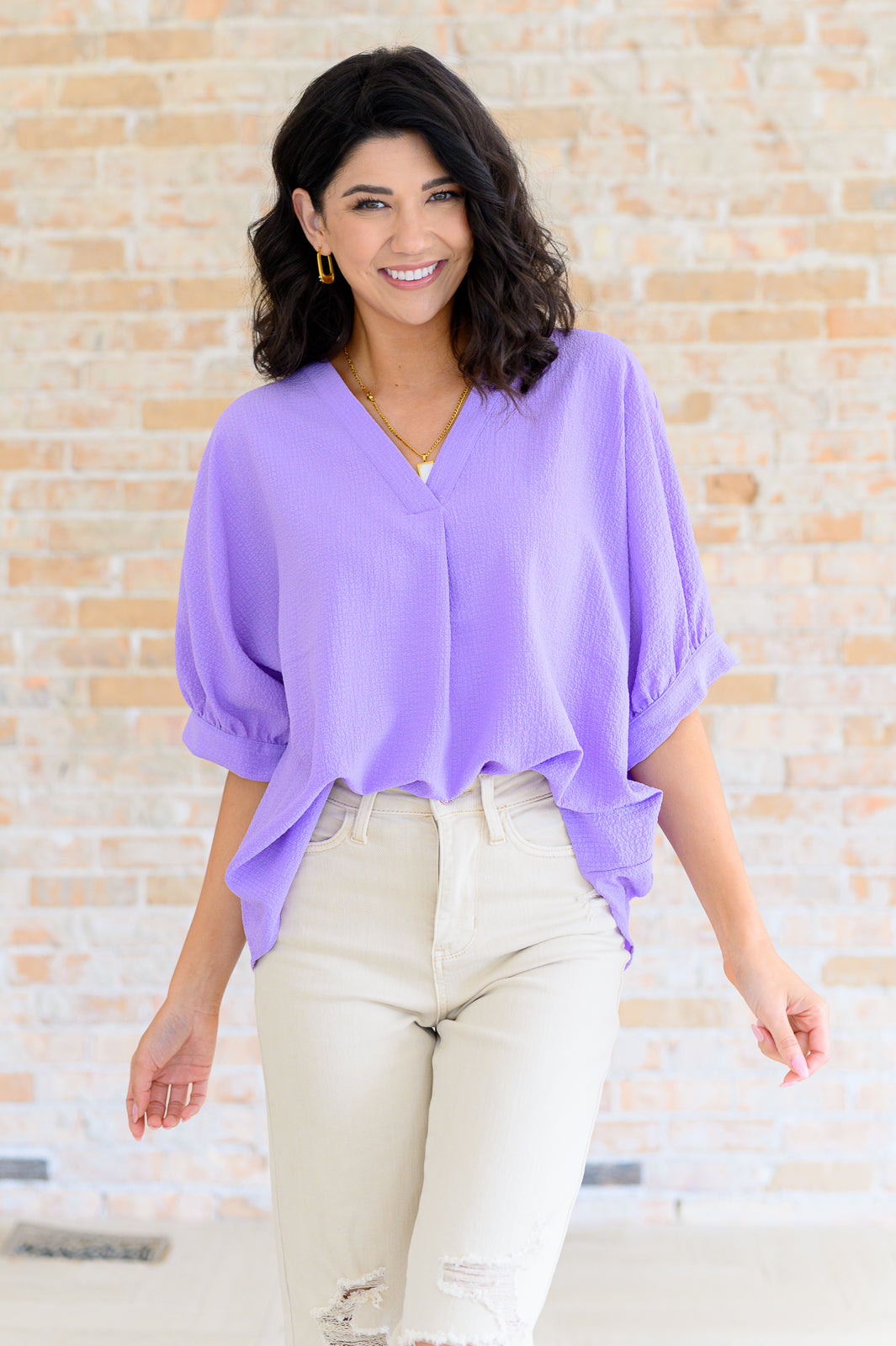 Up For Anything V-Neck Blouse in Lavender