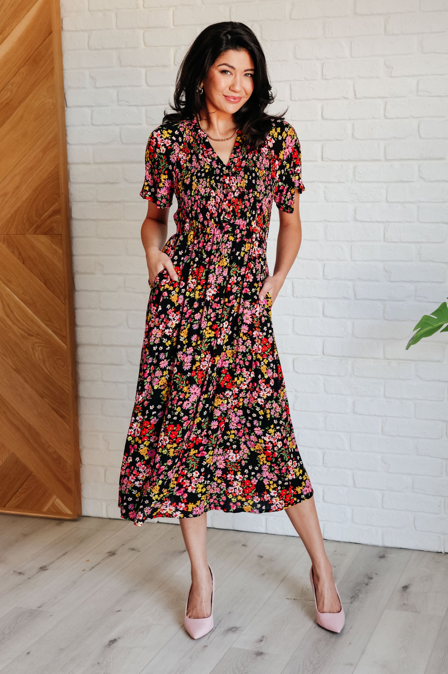 Wildflower and Barley V-Neck Button Up Dress