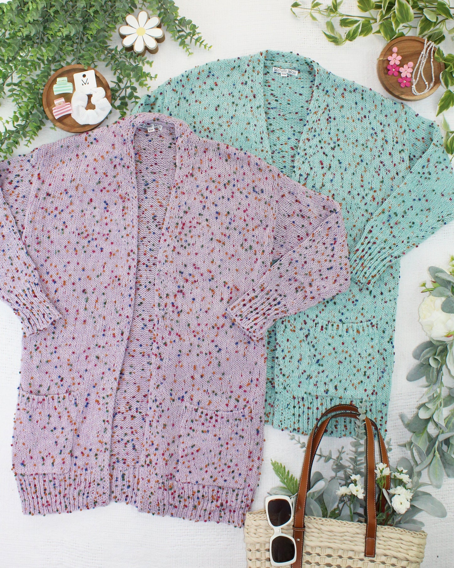 IN STOCK Carly Confetti Dot Cardigan - Aqua Blue