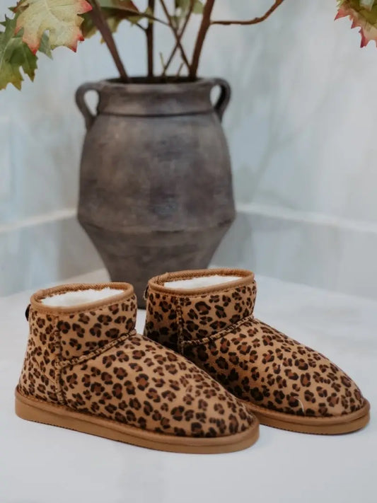 Leopard Print Fur Mini Boots For Women