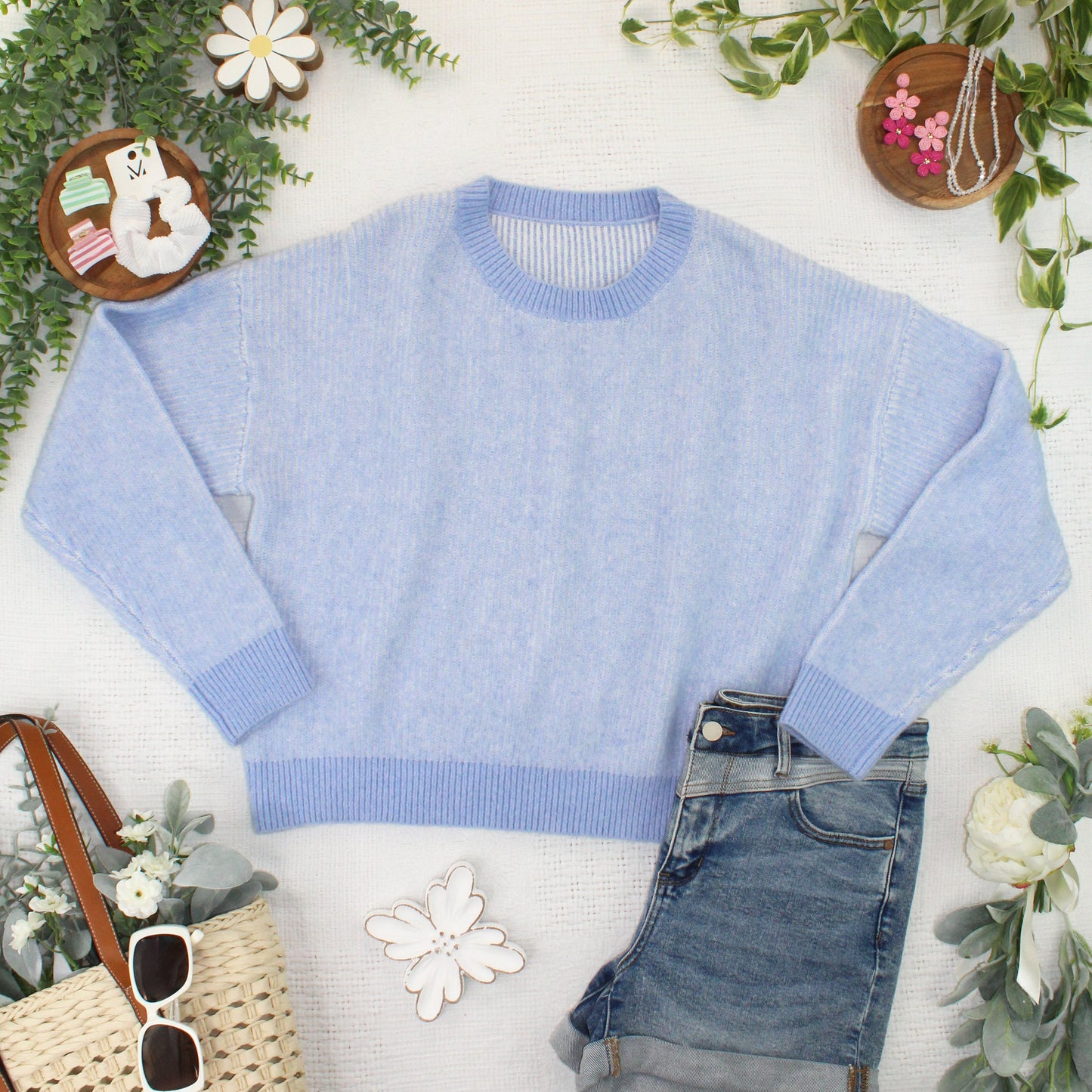IN STOCK Josie Cozy Crew Sweater - Sky Blue