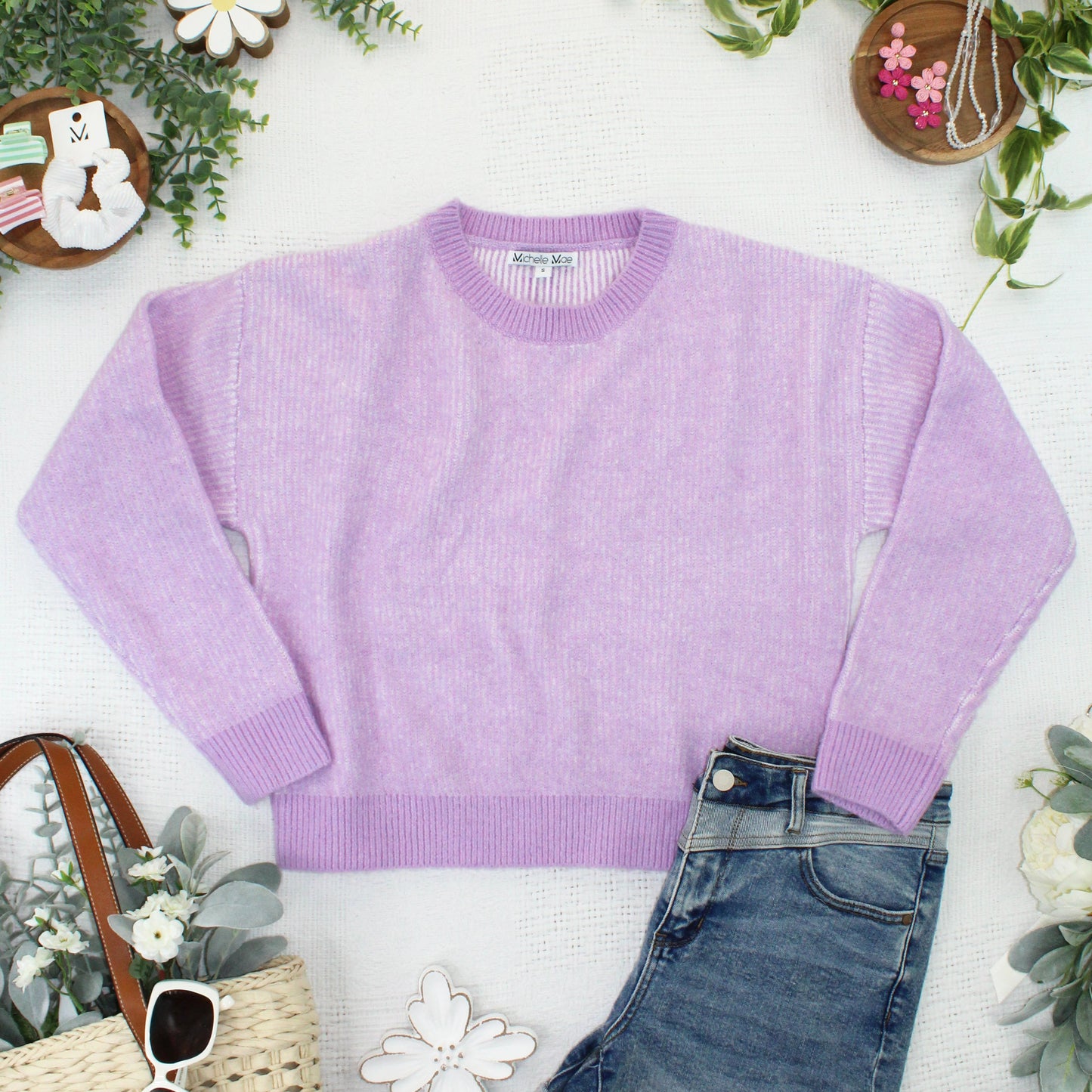 IN STOCK Josie Cozy Crew Sweater - Lavender