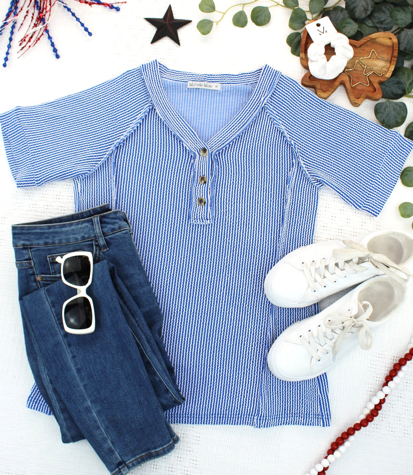 IN STOCK Juliette Button Top - Blue