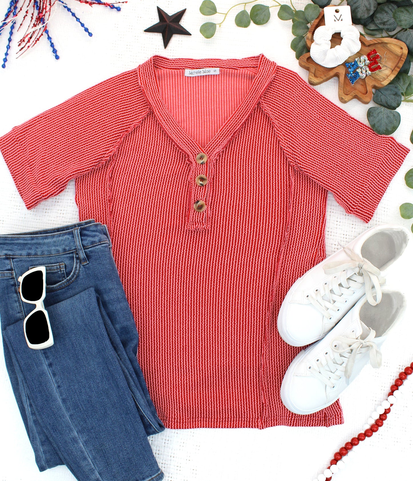 IN STOCK Juliette Button Top - Red