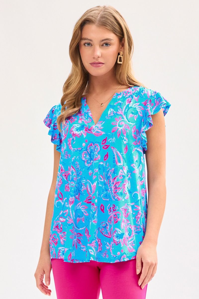 Dear Scarlett Lizzy Flutter Sleeve Top in Royal Blue