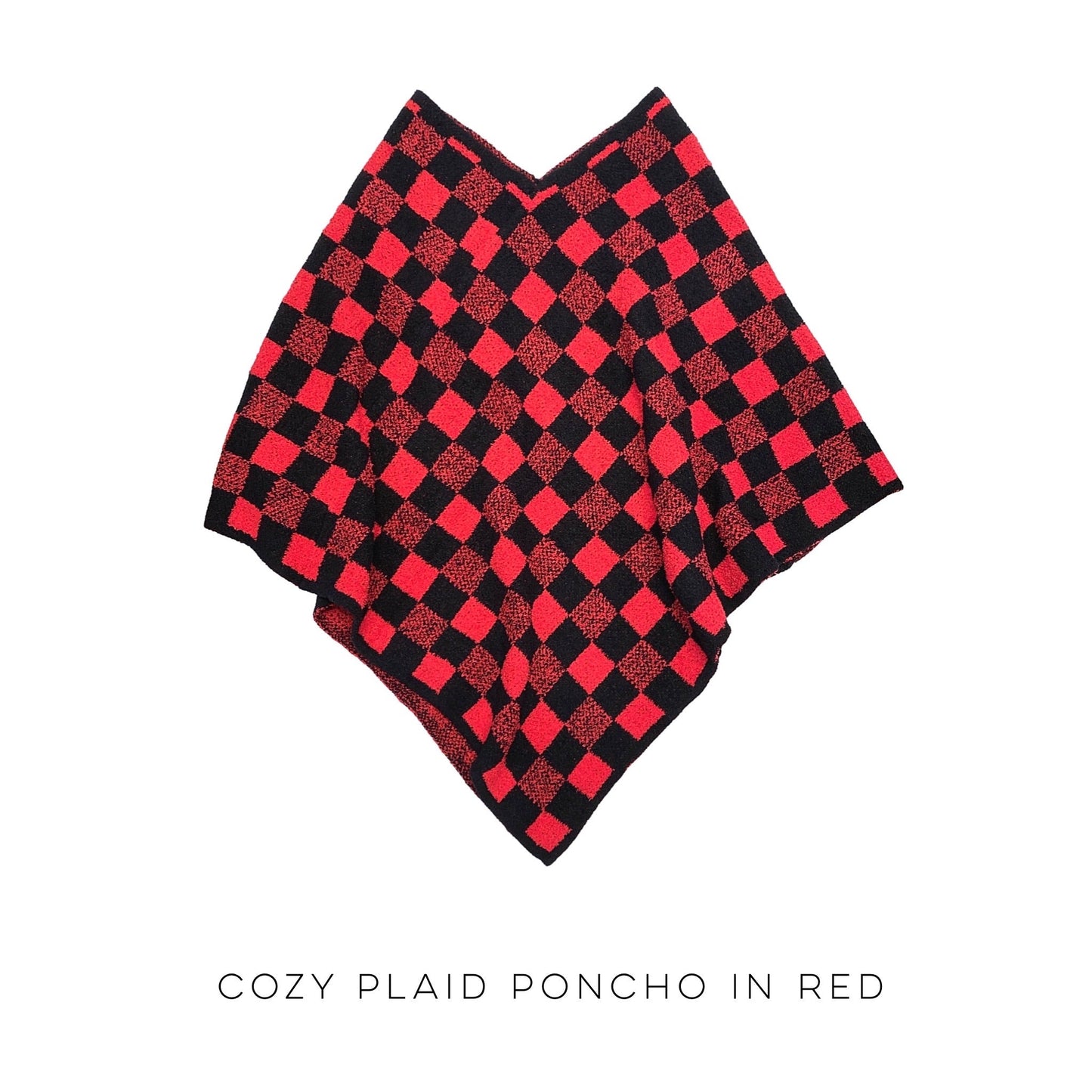 Cozy Plaid Poncho in Red