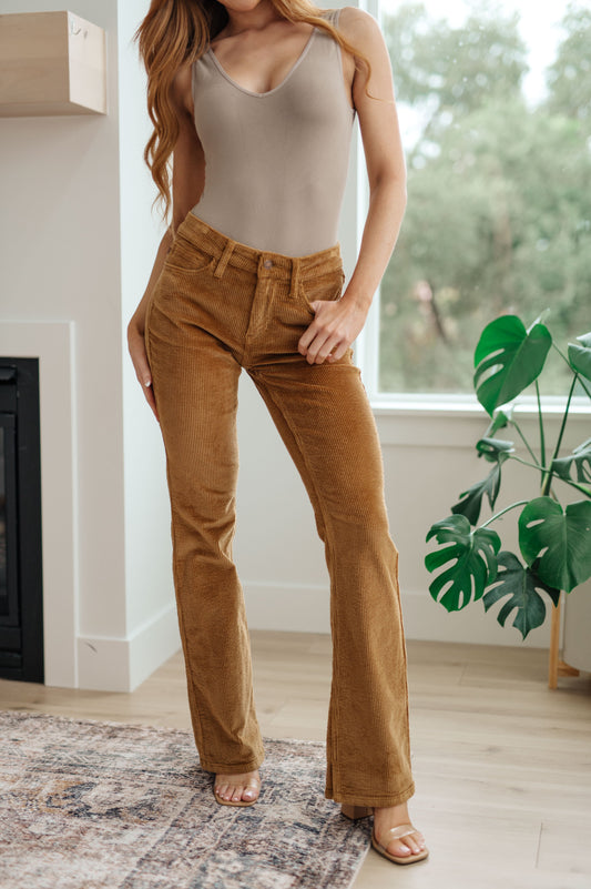 Cordelia Mid Rise Bootcut Judy Blue Corduroy Pants in Camel