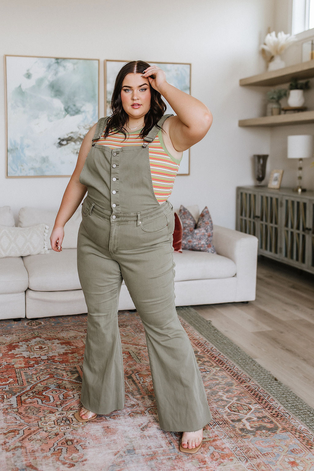 Judy Blue Olivia Control Top Release Hem Overalls in Olive