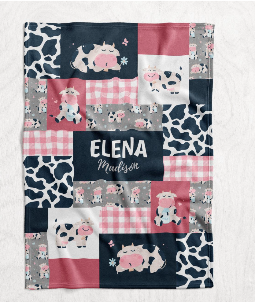 Personalized Girl Cow Blanket