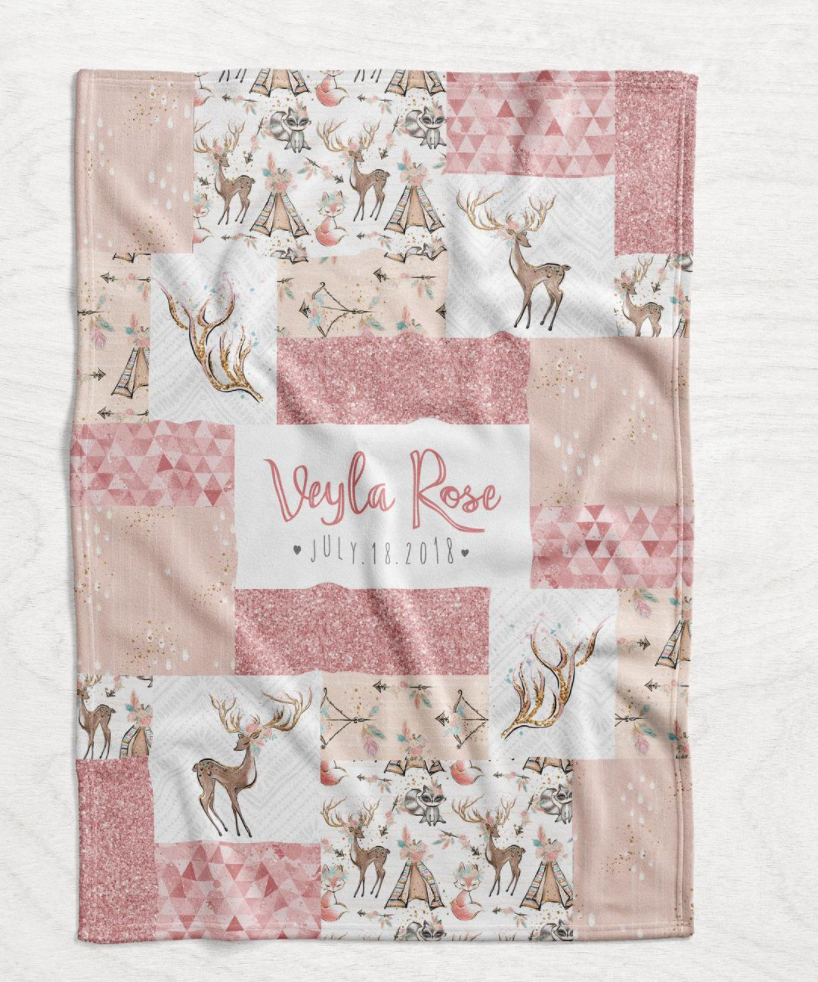 Personalized Girls Deer/Boho Blanket