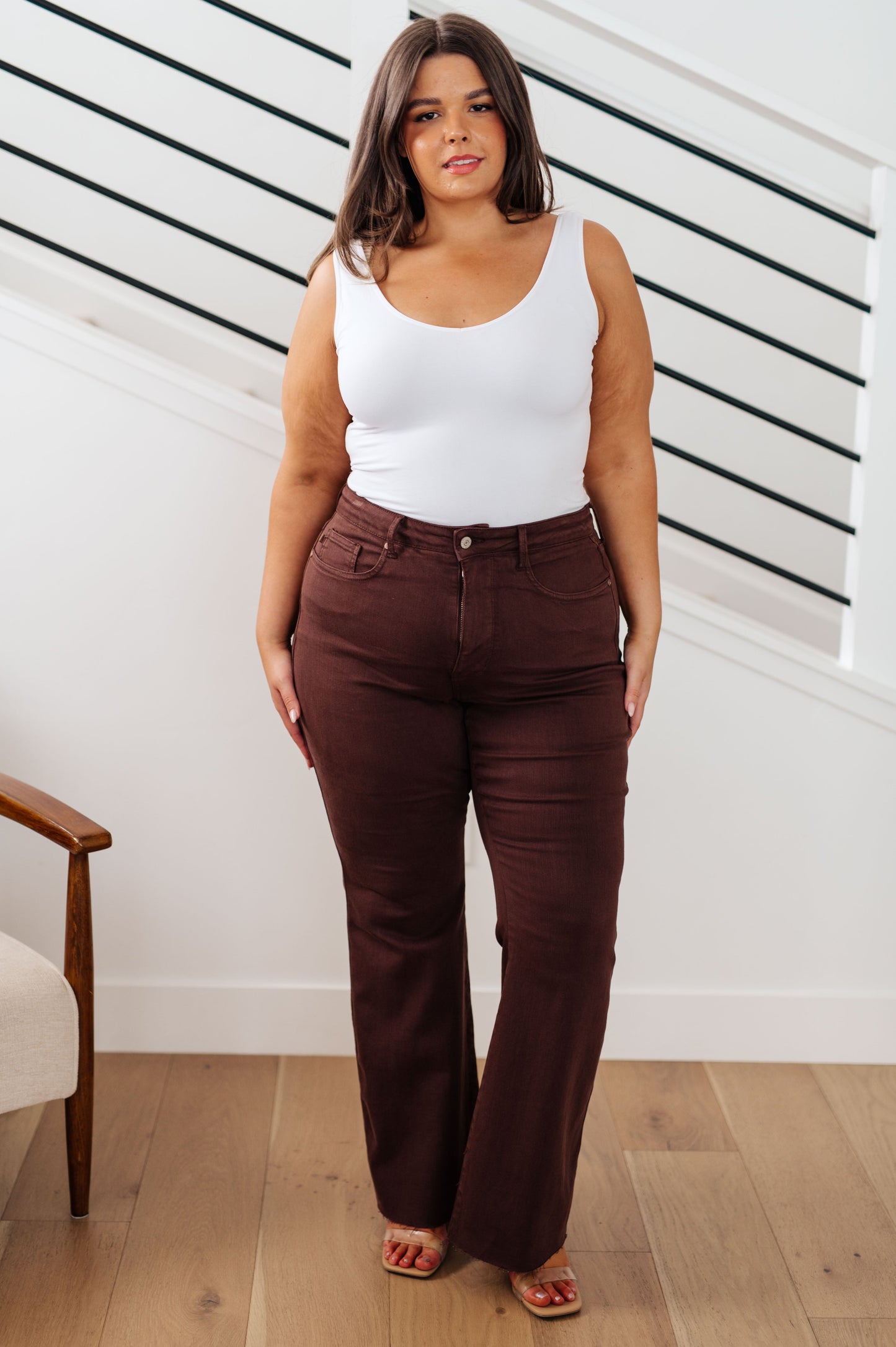 Sienna High Rise Judy Blue Tummy Control Flare Jeans in Espresso