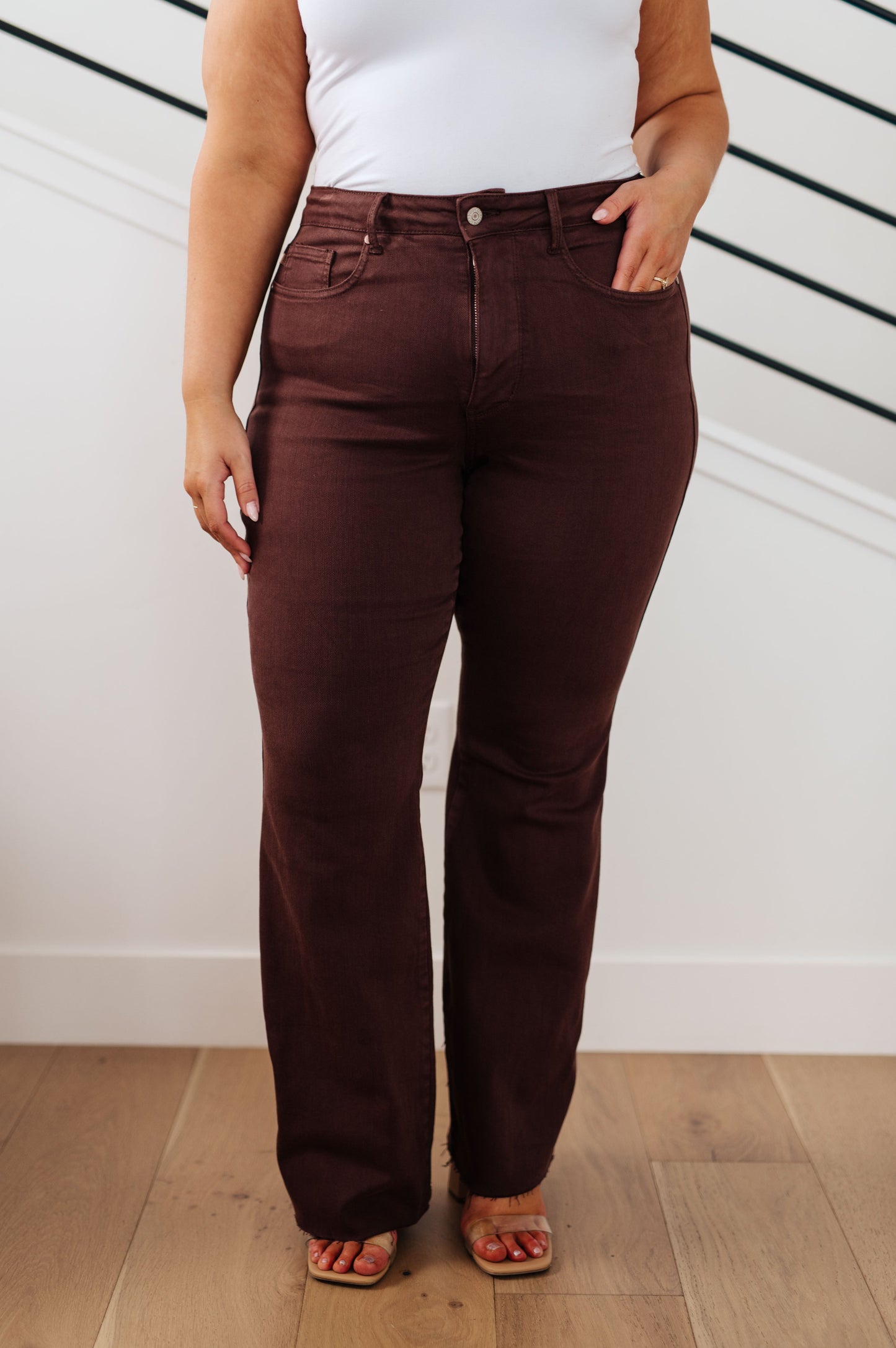 Sienna High Rise Judy Blue Tummy Control Flare Jeans in Espresso