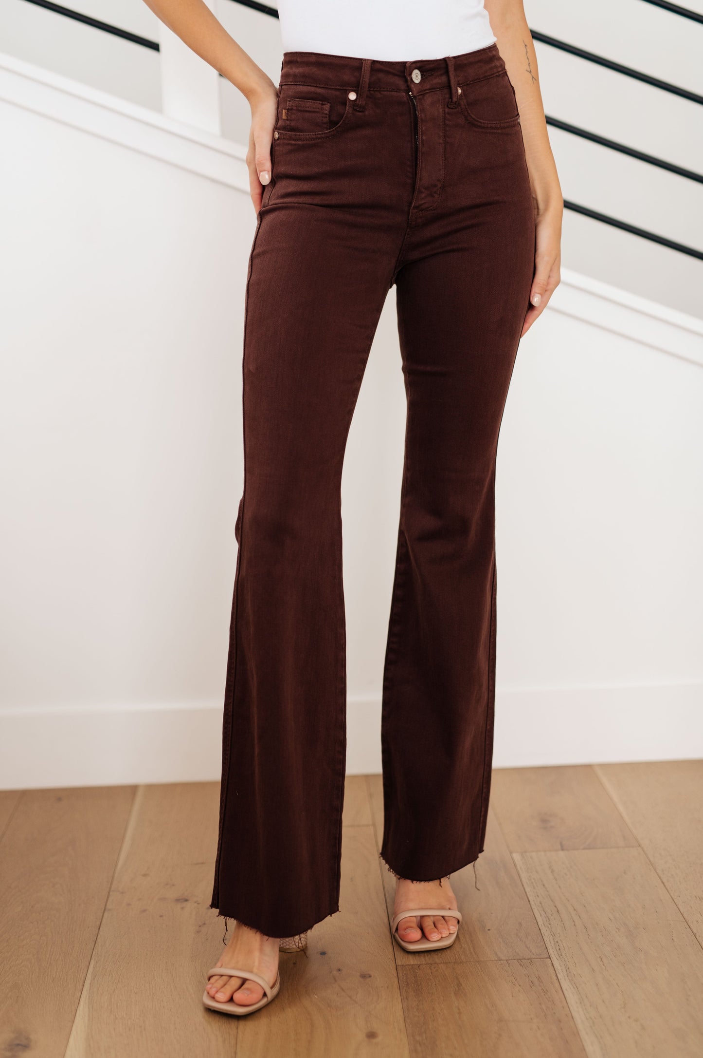 Sienna High Rise Judy Blue Tummy Control Flare Jeans in Espresso