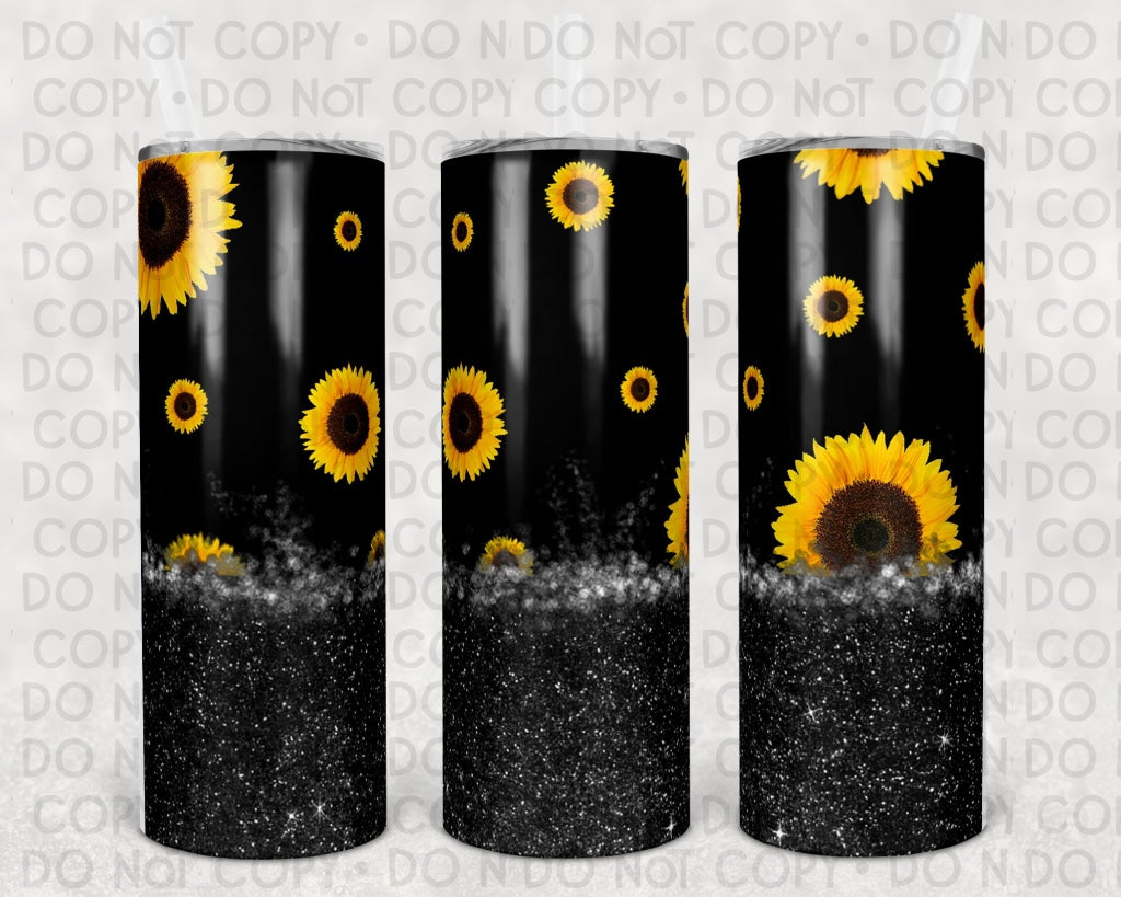 Black Sunflowers 20 Oz Skinny Tumbler