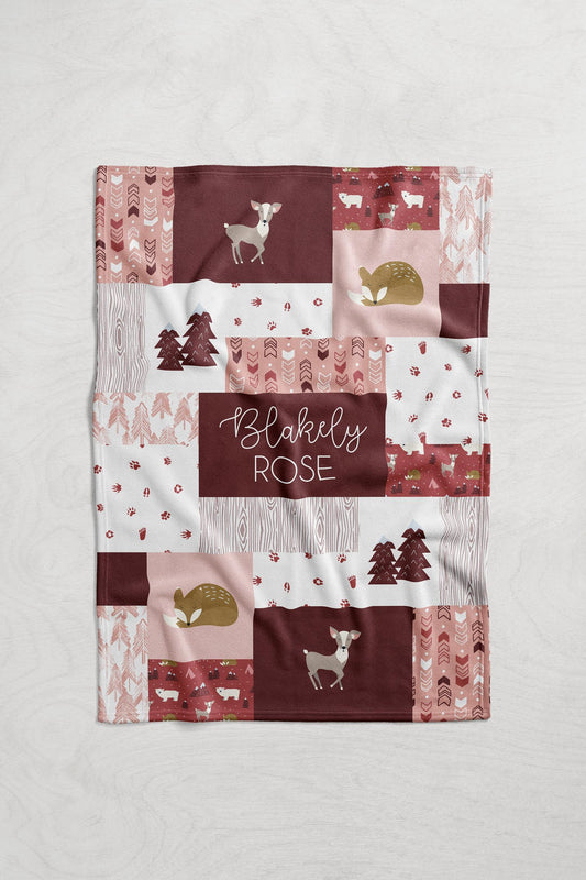 Personalized Pink Fox & Deer Blanket